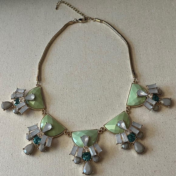Jewelry - Bold Statement Necklace – Green & Gray Gem Cluster Design